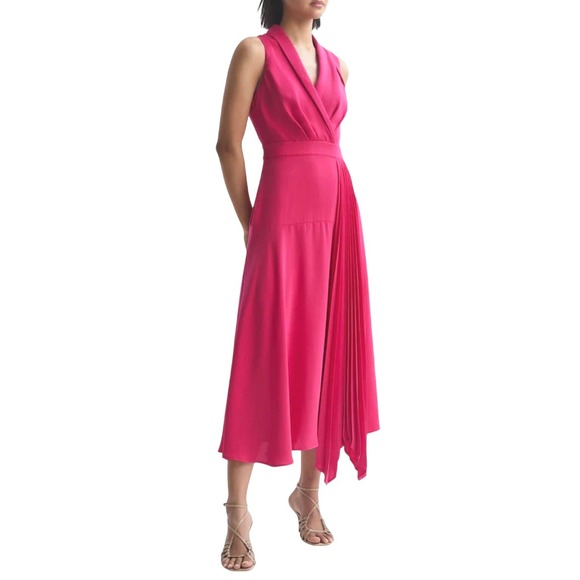 Reiss Dresses & Skirts - Reiss Dress Claire Pink Belted Pleat Midi Size US 6 Sleeveless New